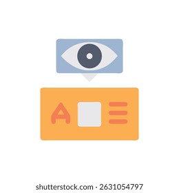 A flat illustration showing identity card verification with an eye icon for security process usage.