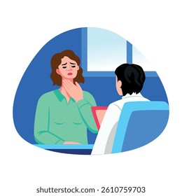 Flat illustration showing a patient having sore throat pain