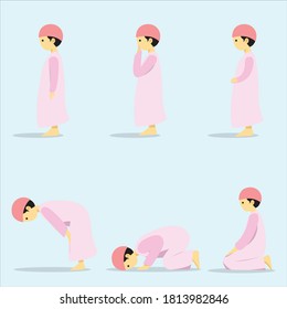 Die flache Abbildung zeigt Schritte zum Beten, vom ersten zum letzten. in dieser Illustration gibt es ein Kind betet. Menschen können dies nutzen, um zu beschreiben, wie man betet