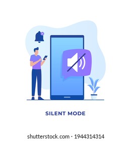 Flat illustration silent mode concept design. Illustration for websites, landing pages, mobile applications, posters and banners