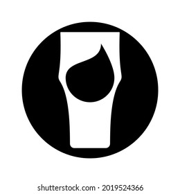 Flat illustration with silhouette glass flat beer. Isolated object in black circle. Abstract image of alcoholic beverage on white background. Modern design concept party, celebration. Vector.