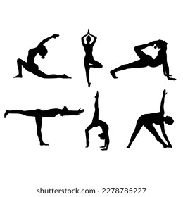 
Flat illustration silhouette woman girls doing yoga. Vector illustration EPS 10