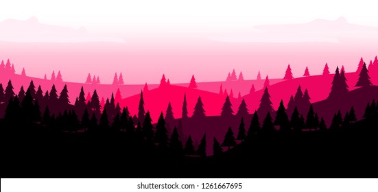 flat illustration of silhouette of woods in pink 