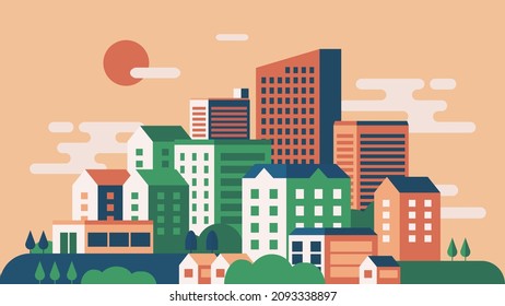 Colourfull Flat Illustration Small City Concept Stock Vector (Royalty ...