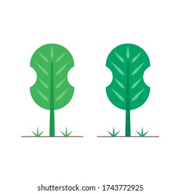 Flat illustration of simple green trees and grasses on white background. Suitable for landing pages, icons, stickers and posters.