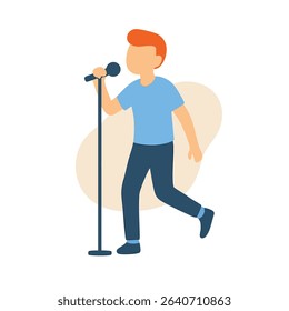 Flat Illustration Singing Person with Microphone and Stage Performance Conceptual Design