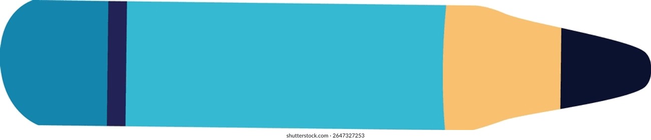 Flat illustration of a single blue pencil with a dark tip, suitable for school projects, drawing, creative tools, education, and writing content.