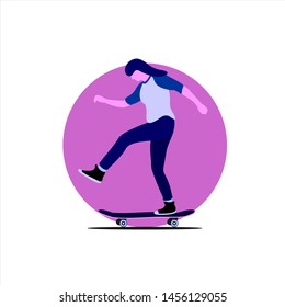 flat illustration skateboarder girl run