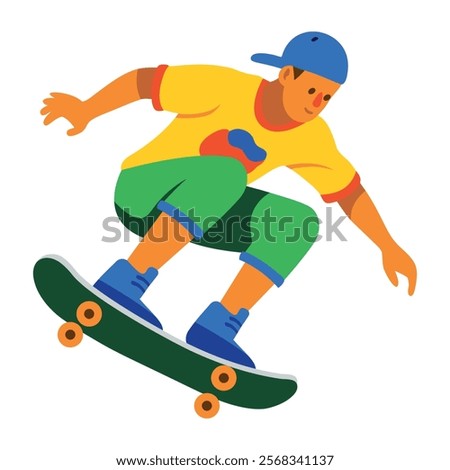 A flat illustration of skateboarding character