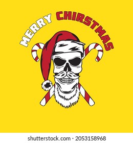 flat illustration of skull and merry Christmas used for print