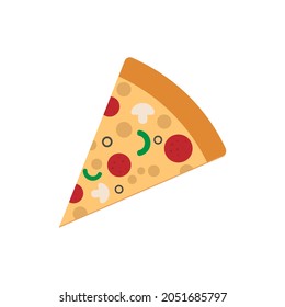 flat illustration of a slice of pizza on a white isolated background. icon,pizza logo. the concept of fast street food. Italian cuisine