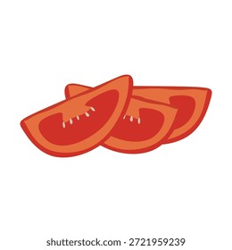 Ilustración plana de tomate en rodajas para el concepto de cocina. Diseño de Vector simple. Objeto simple de dibujos animados.