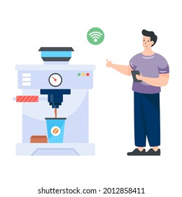 Flat illustration of smart coffee machine, editable vector 