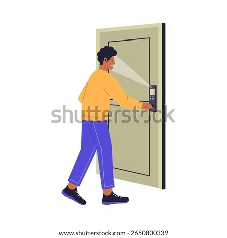 Flat Illustration of Smart Lock Face Recognition Access. Illustrations for websites, landing pages, mobile apps, posters and banners