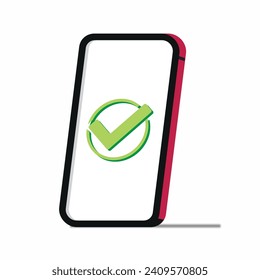 flat illustration smart phone checlist popup sign complete stage vector