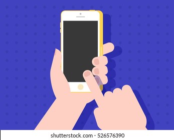 Flat illustration of Smart Phone with hands typing
