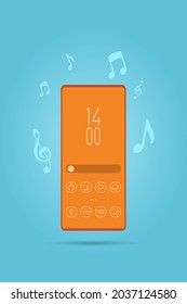 Flat illustration, smartphone with a music sound icon