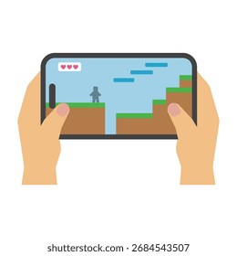 Ilustração plana: tela de Smartphone e mão operacional (jogo)