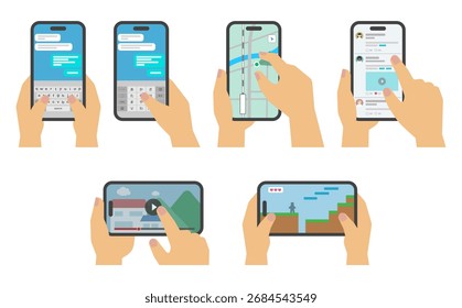 Flat illustration: Smartphone screen and operating hand set