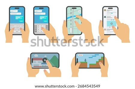 Flat illustration: Smartphone screen and operating hand set