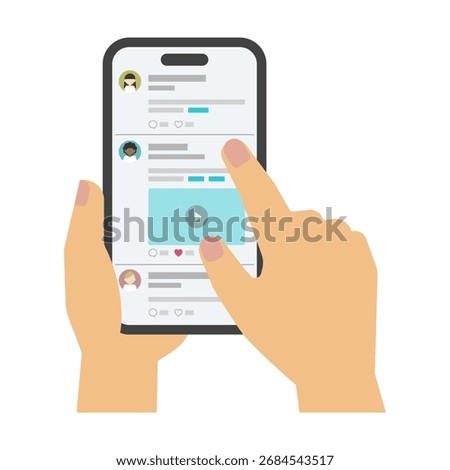 Flat illustration: Smartphone screen and scrolling hand (SNS)