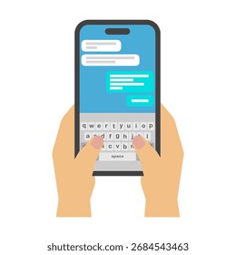 Flache Abbildung: Smartphone-Bildschirm und Eingabe von Händen (Englisch)