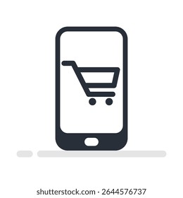 Flat illustration of smartphone with shopping cart, perfect to represent online stores and digital commerce.