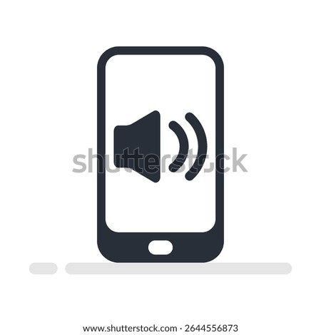 Flat illustration of smartphone with speaker icon, ideal to represent audio functions, volume control, or multimedia playback.