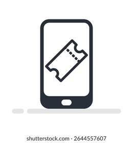 Flat illustration of smartphone with ticket icon, ideal to represent digital tickets, event reservations, or entertainment apps.