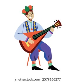 Flat illustration of smiling balalaika player