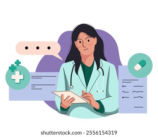 Flat illustration of smiling doctors, paramedics and nurses isolated on white background. Portraits of male and female medic workers in uniform with stethoscopes. 