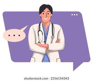 Flat illustration of smiling doctors, paramedics and nurses isolated on white background. Portraits of male and female medic workers in uniform with stethoscopes.