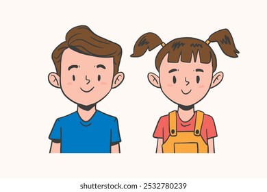 Flat illustration of smiling kids, happy children, joyful youth, childhood fun, positive energy, kids smiling together