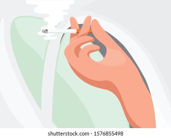 A flat illustration of a smoking everywhere hand vector by holding a cigarette vector ilustration