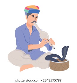 A flat illustration of snake charmer 