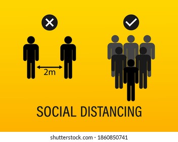 Flat illustration with social distance. Keep your distance. Corona virus icon. Vector art.