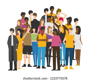 Flat illustration of society members with a large group of men and women