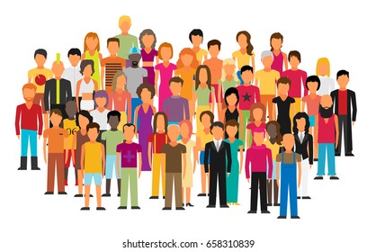 Flat Illustration Of Society Members With A Large Group Of Men And Women