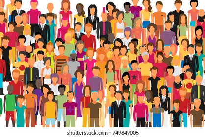 Flat illustration of society members with a large group of men and women