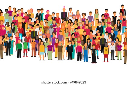 Flat illustration of society members with a large group of men and women