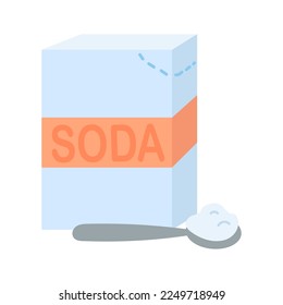 Flat illustration, soda box and spoon isolated on white background. Eco-friendly cleaning. Cooking food.
