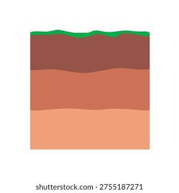 Flat illustration of soil layers cross-section with topsoil, clay, and sand. Geology concept. Geometric vector design.