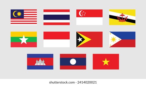 Flat illustration of Southeast Asian Flags. Collection of Southeast Asia Country Flags. 
