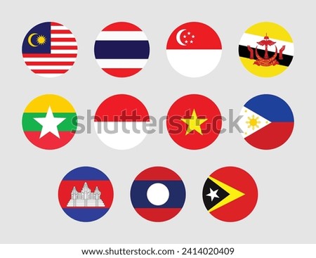 Flat illustration of Southeast Asian Flags. Collection of Southeast Asia Country Round Flags.
