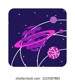 Flat illustration space, moon, astronaut, purple glitter