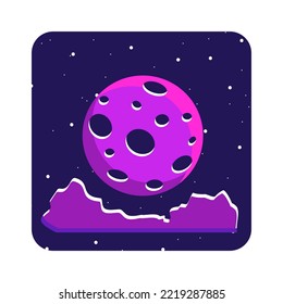 Flat illustration space, moon, astronaut, purple glitter