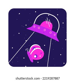 Flat illustration space, moon, astronaut, purple glitter