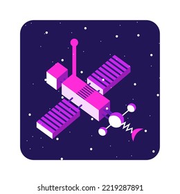 Flat illustration space, moon, astronaut, purple glitter