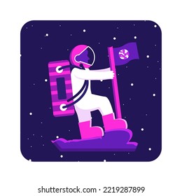 Flat illustration space, moon, astronaut, purple glitter