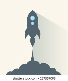 Flat illustration with spaceship. Eps10